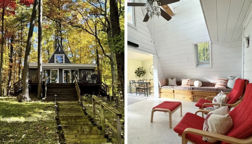Tiny 750-Square-Foot A-Frame Lake House With a Detached ‘Bunkie’ Hits the Market In New York for Just $194K